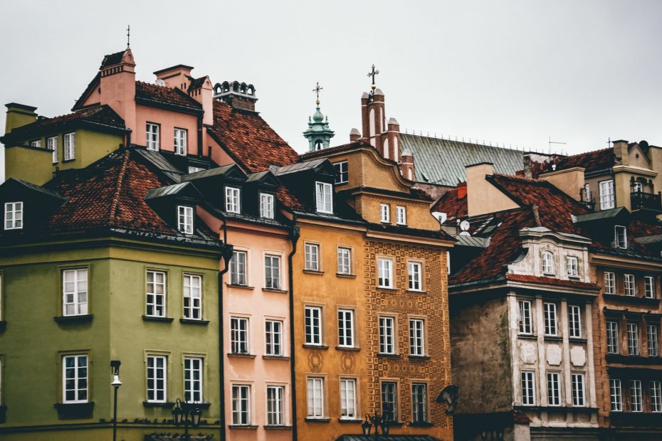 Old buildings in Warsaw. Colorful buildings. Lifestyles.